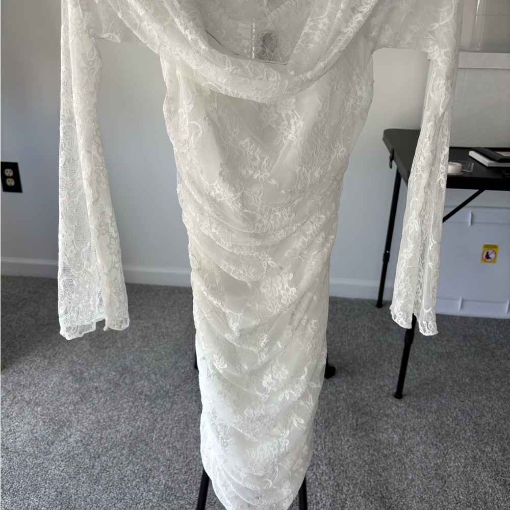 SHEIN White Lace Long Sleeve Dress